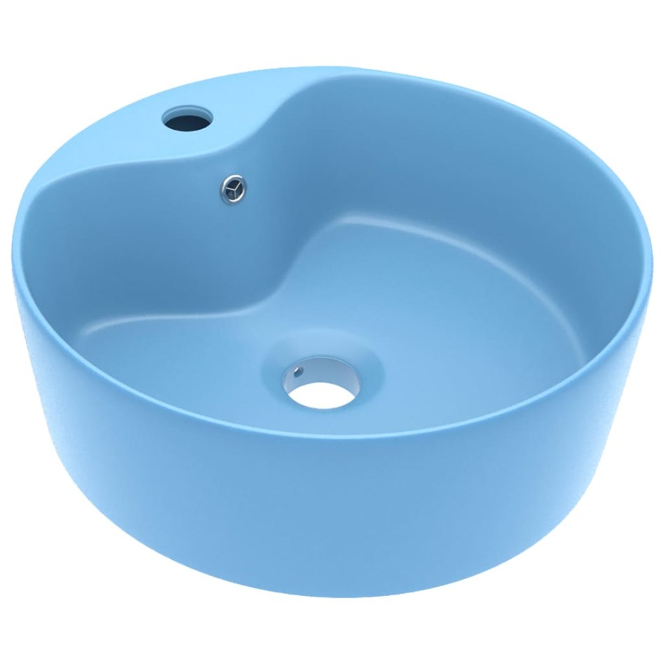 Lavabo lujo con rebosadero cerámica azul claro mate 36x13