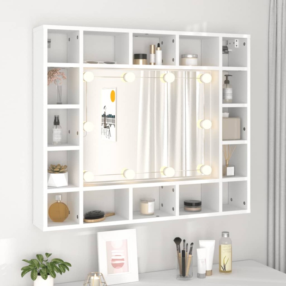 Mueble con espejo y LED blanco 91x15x76,5