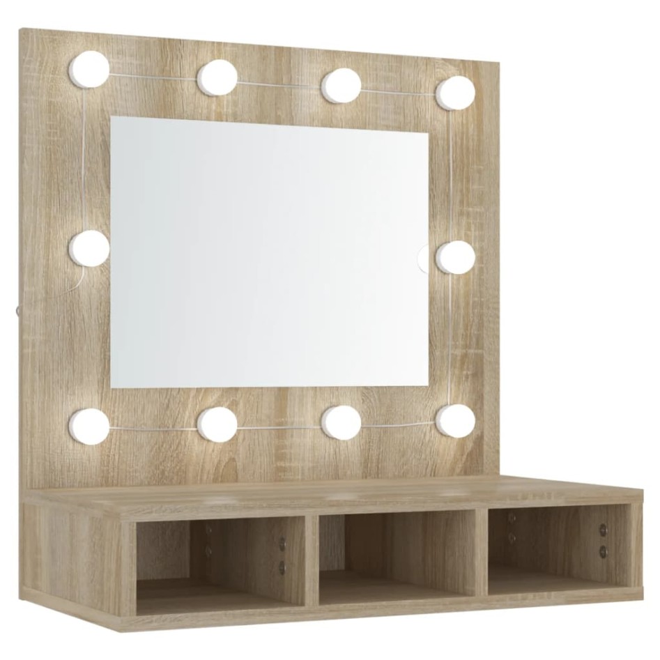 Mueble con espejo y luces LED roble Sonoma 60x31,5x62