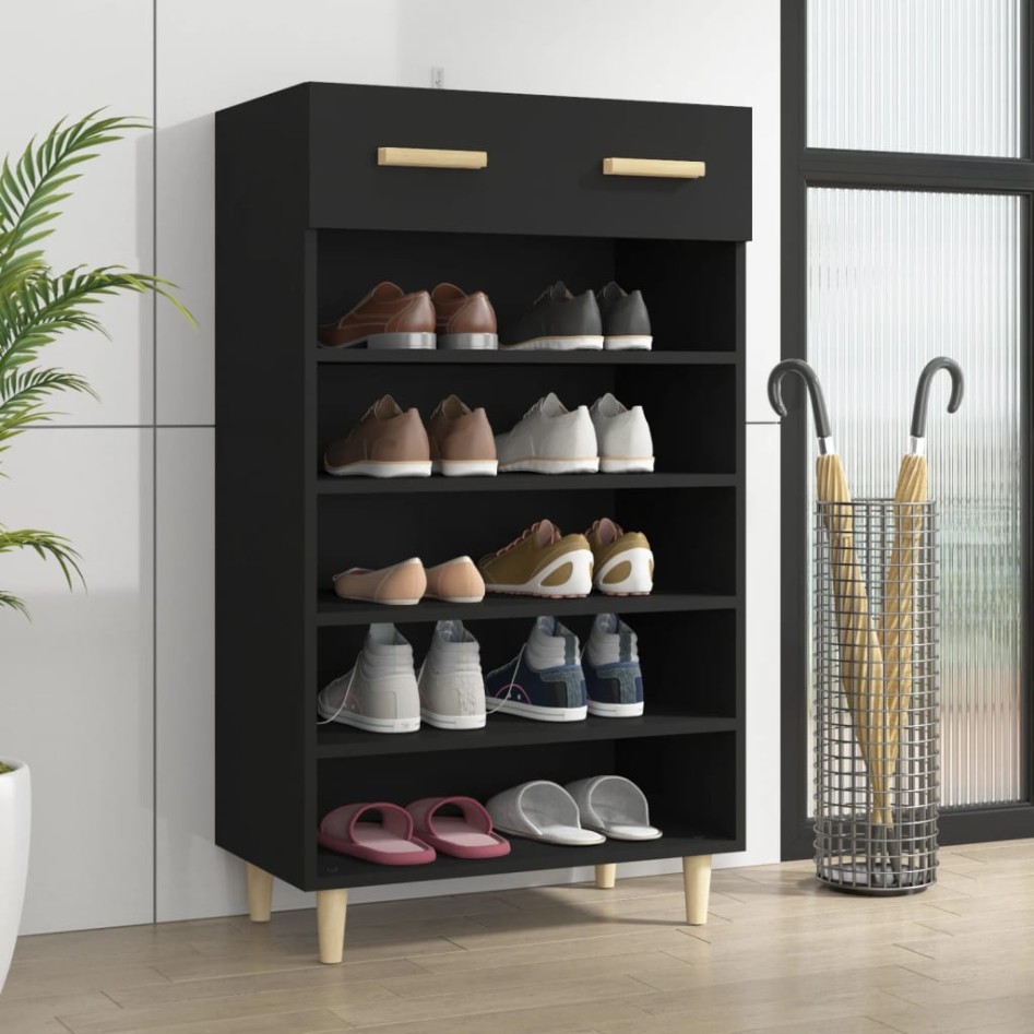 Mueble zapatero de madera contrachapada negro 60x35x105