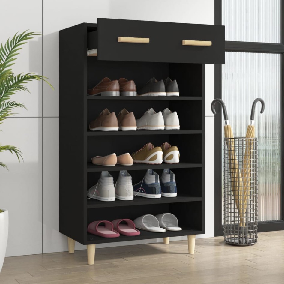 Mueble zapatero de madera contrachapada negro 60x35x105