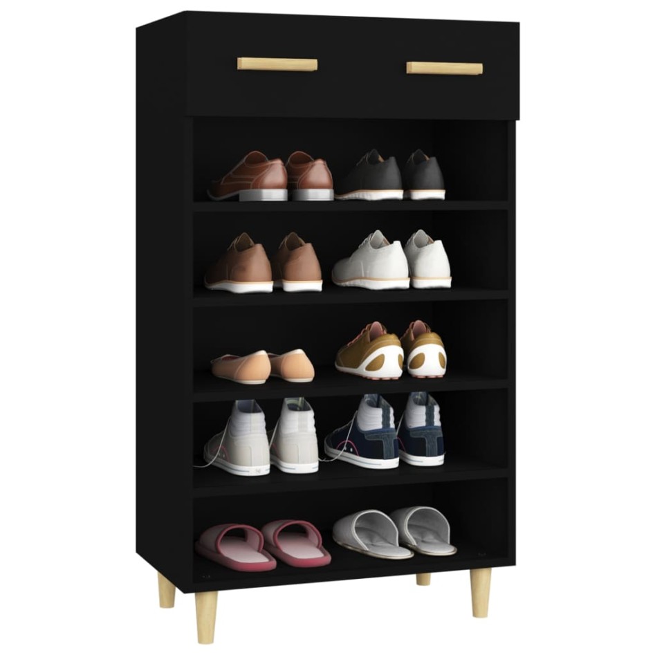 Mueble zapatero de madera contrachapada negro 60x35x105