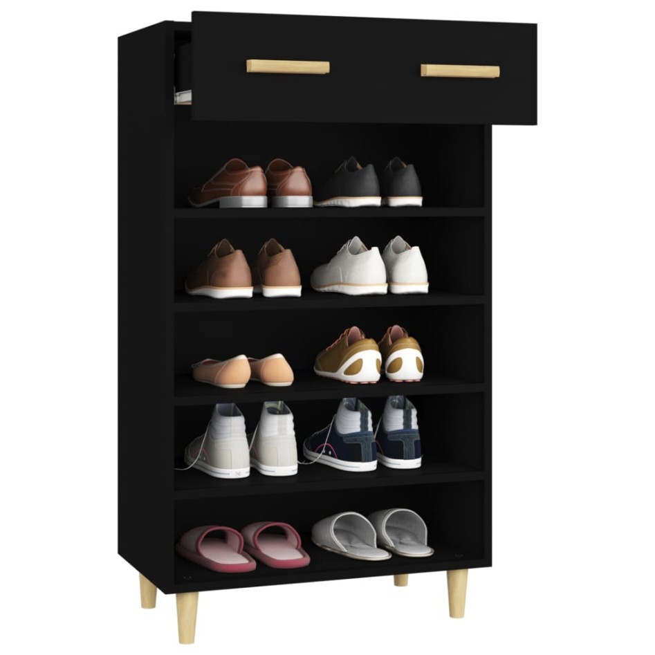 Mueble zapatero de madera contrachapada negro 60x35x105