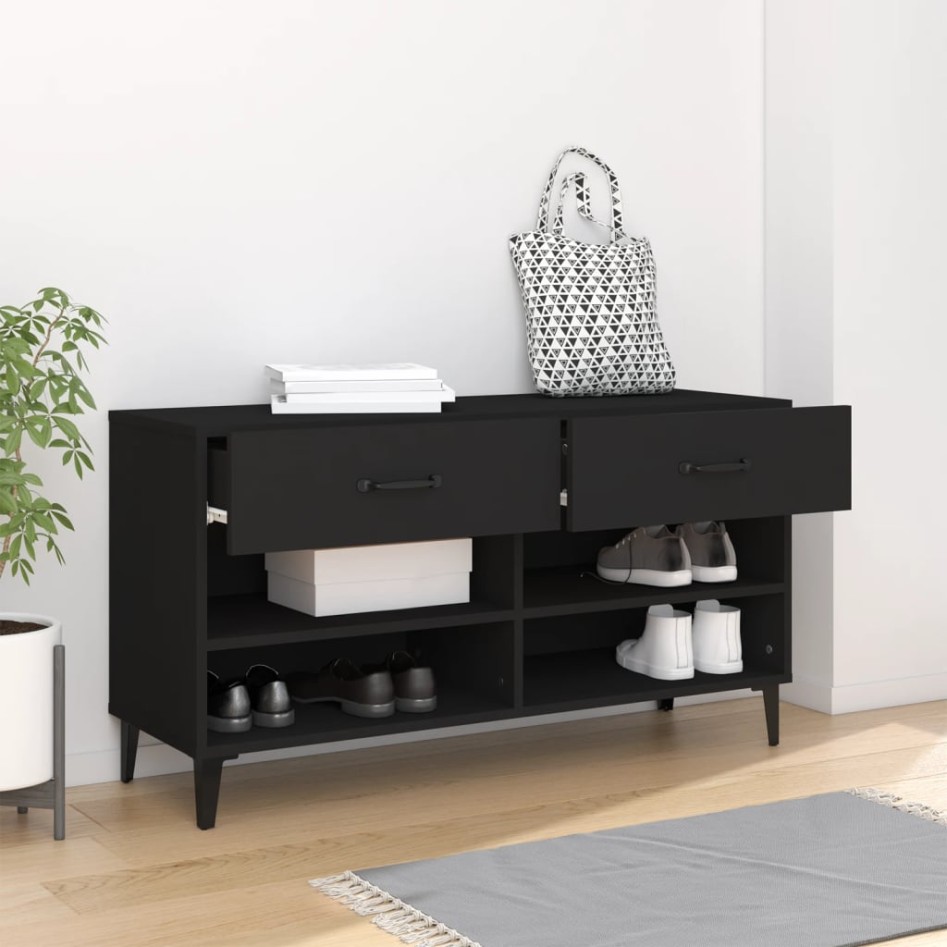 Mueble zapatero de madera contrachapada negro 102x35x55
