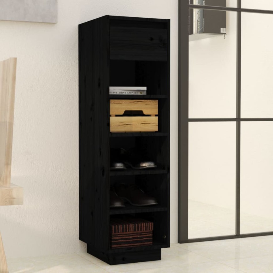 Mueble zapatero de madera maciza de pino negro 30x34x105