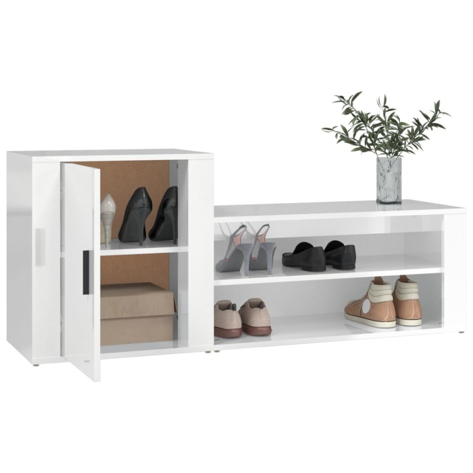 Mueble zapatero madera contrachapada blanco brillo 130x35x54