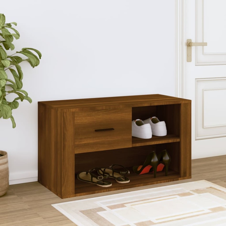Mueble zapatero contrachapada color marrón roble 80x35x45