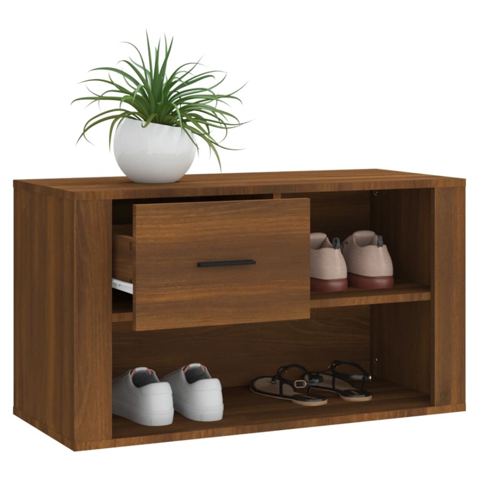 Mueble zapatero contrachapada color marrón roble 80x35x45