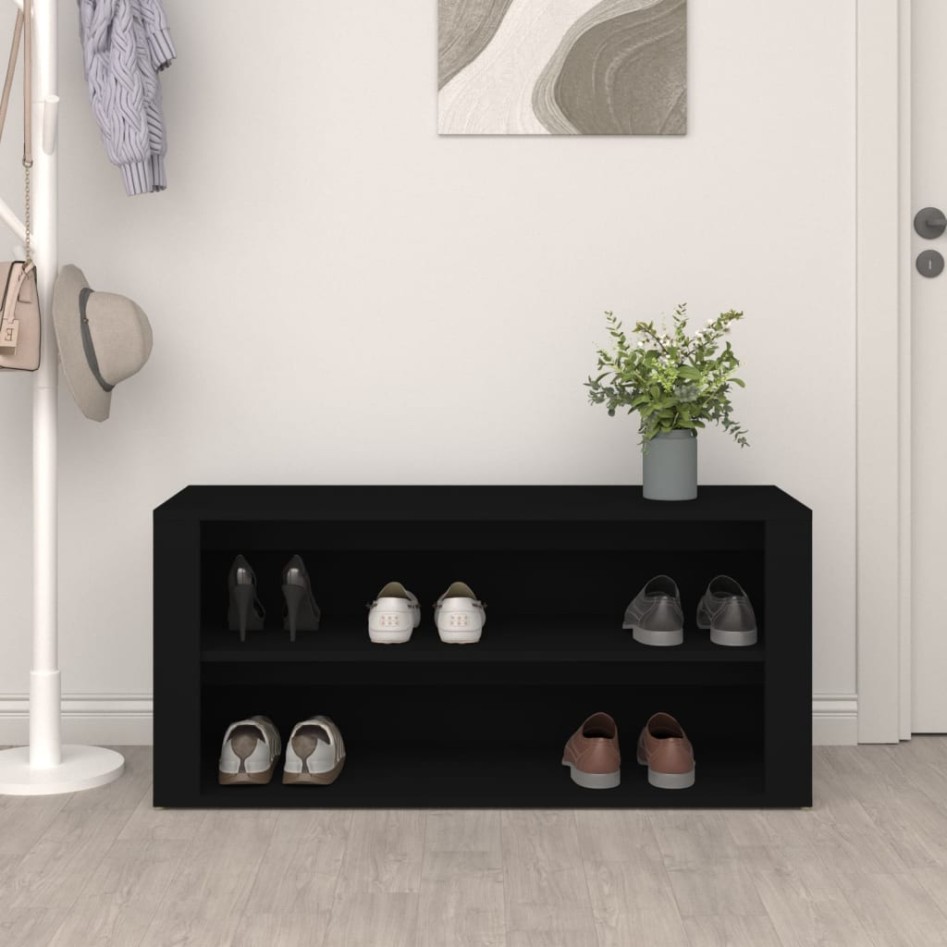 Mueble zapatero de madera contrachapada negro 100x35x45