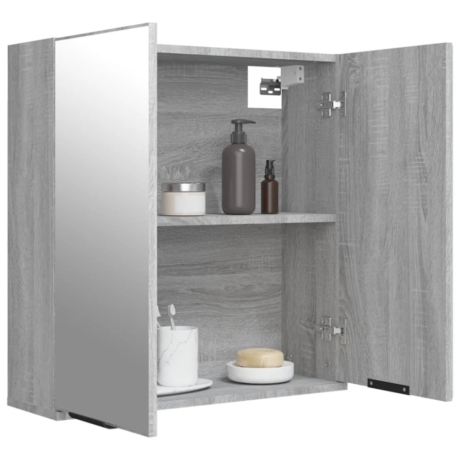 Armario de baño con espejo color gris Sonoma 64x20x67