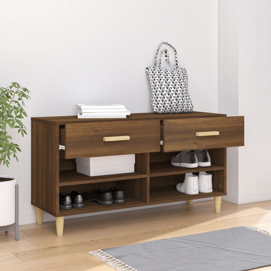 Mueble zapatero madera contrachapada marrón roble 102x35x55