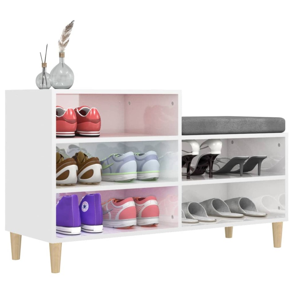 Mueble zapatero madera contrachapada blanco brillo 102x36x60