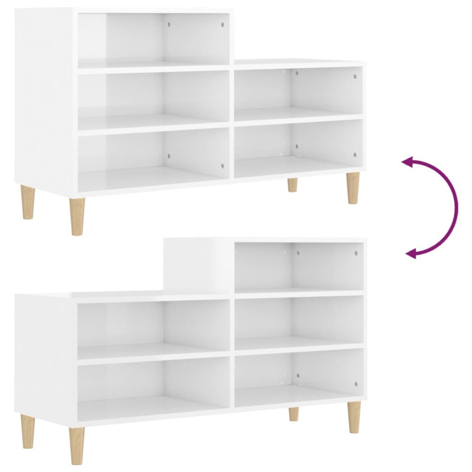 Mueble zapatero madera contrachapada blanco brillo 102x36x60
