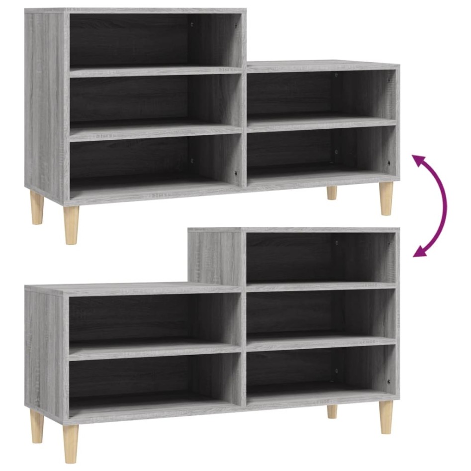 Mueble zapatero madera contrachapada gris Sonoma 102x36x60