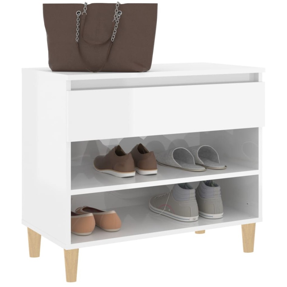 Mueble zapatero madera contrachapada blanco brillo 70x36x60