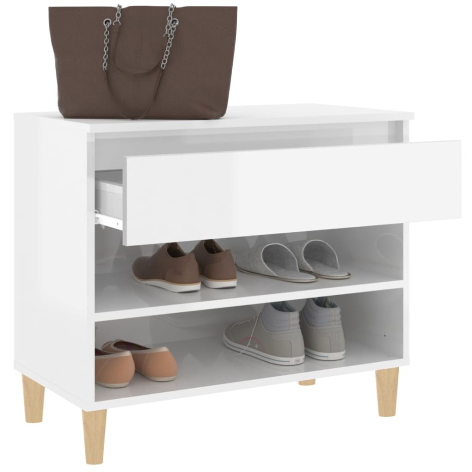 Mueble zapatero madera contrachapada blanco brillo 70x36x60