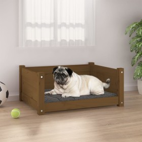 Cama para perros madera maciza pino marrón miel 65,5x50,5x28