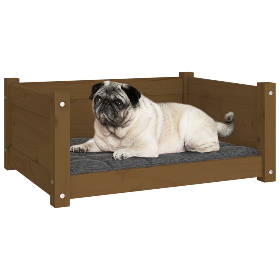 Cama para perros madera maciza pino marrón miel 65,5x50,5x28