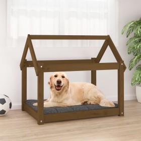 Cama para perros madera maciza pino marrón miel 81x60x70