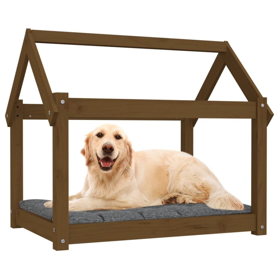 Cama para perros madera maciza pino marrón miel 81x60x70
