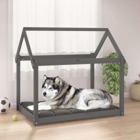 Cama para perros madera maciza de pino gris 111x80x100
