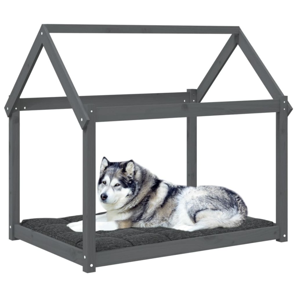 Cama para perros madera maciza de pino gris 111x80x100