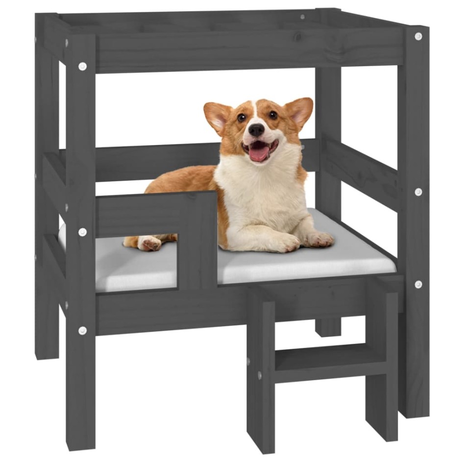 Cama para perros madera maciza de pino gris 55,5x53,5x60
