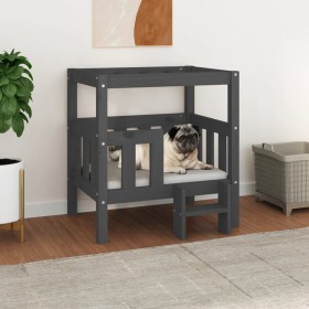 Cama para perros madera maciza de pino gris 65,5x43x70