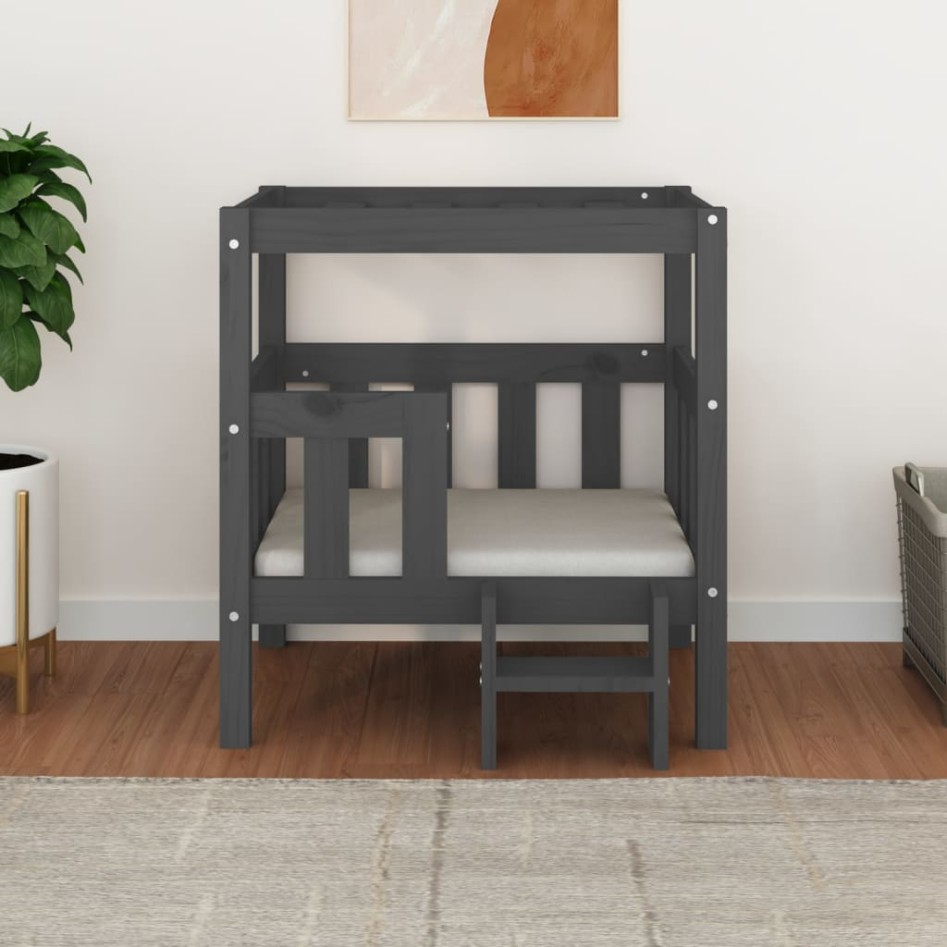 Cama para perros madera maciza de pino gris 65,5x43x70