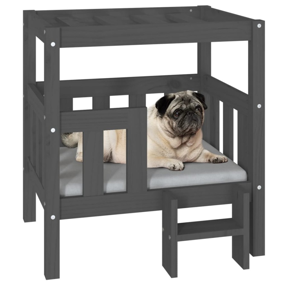 Cama para perros madera maciza de pino gris 65,5x43x70