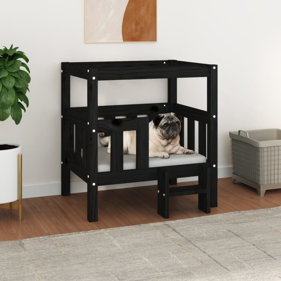 Cama para perros madera maciza de pino negro 65,5x43x70