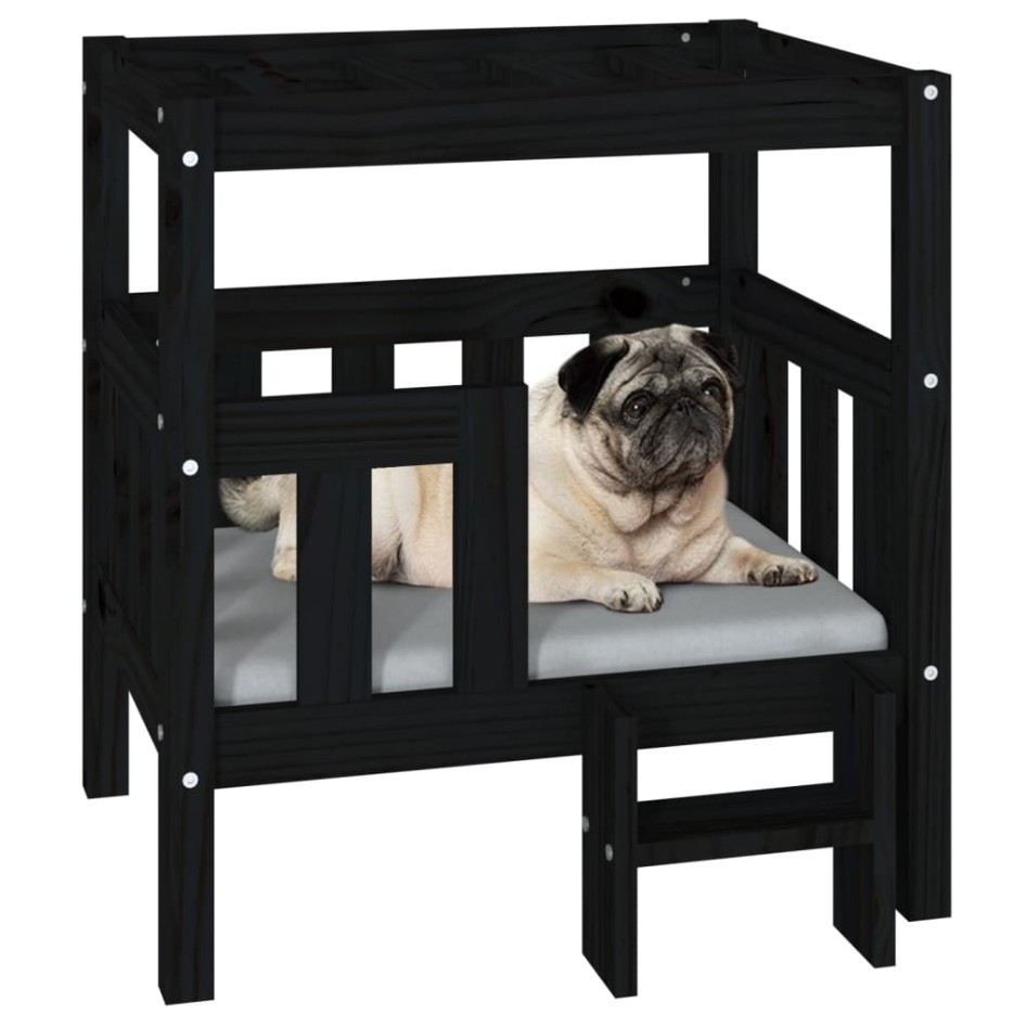 Cama para perros madera maciza de pino negro 65,5x43x70