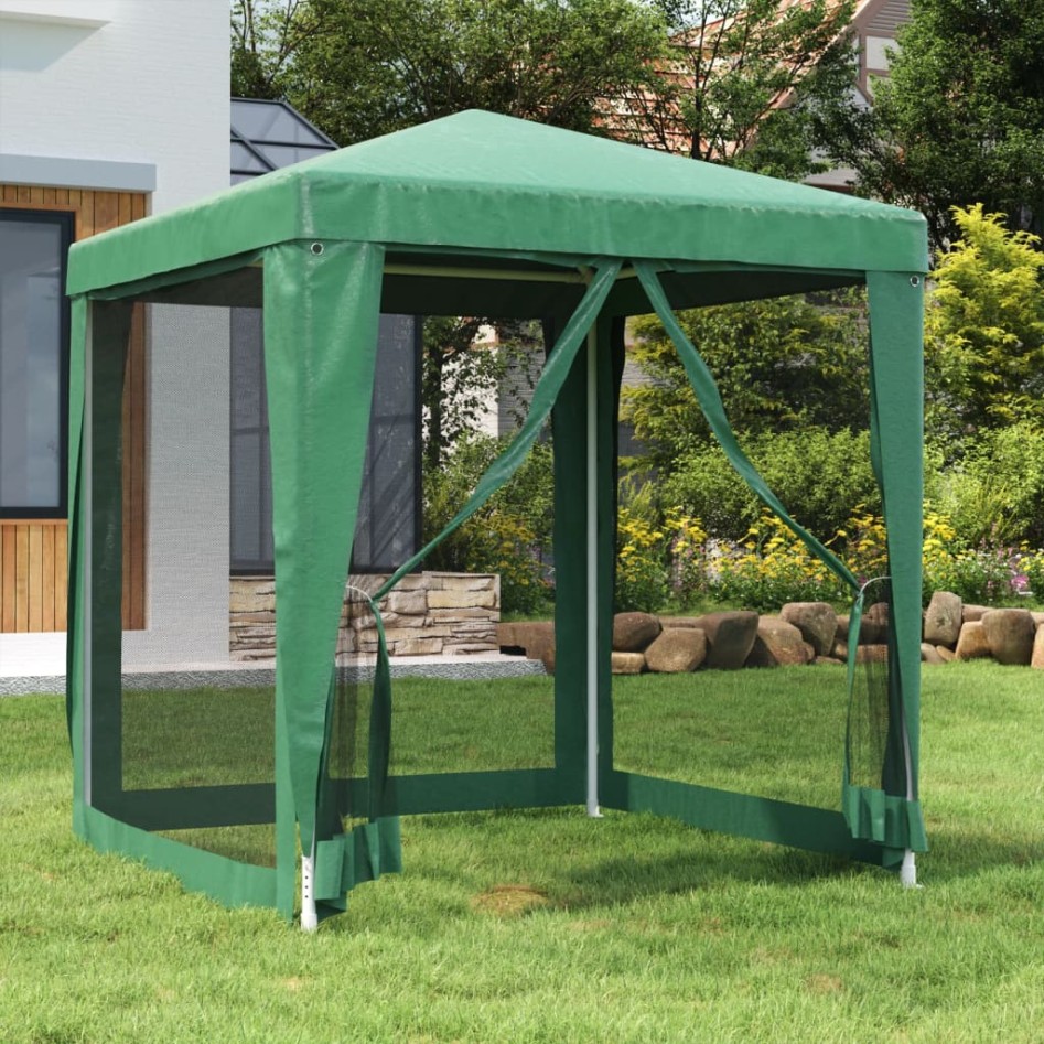 Carpa para fiestas con 4 paredes de malla HDPE verde 2x2
