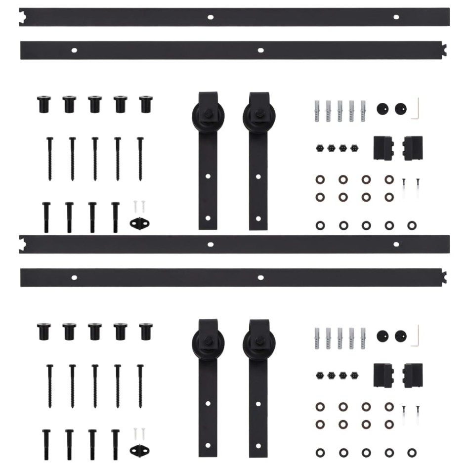 Kit de herrajes de puertas correderas acero negro 2 uds 183