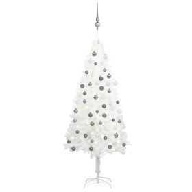 Árbol de Navidad preiluminado con luces y bolas blanco 120