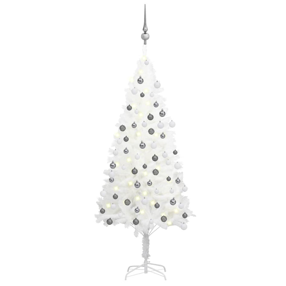 Árbol de Navidad preiluminado con luces y bolas blanco 120