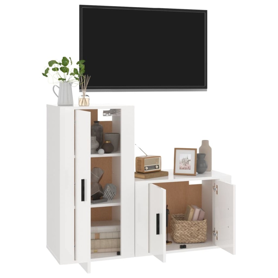 Set de muebles de TV 2 pzas madera contrachapada blanco