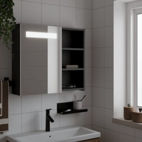 Mueble de baño con espejo y luz LED negro 60x13x52