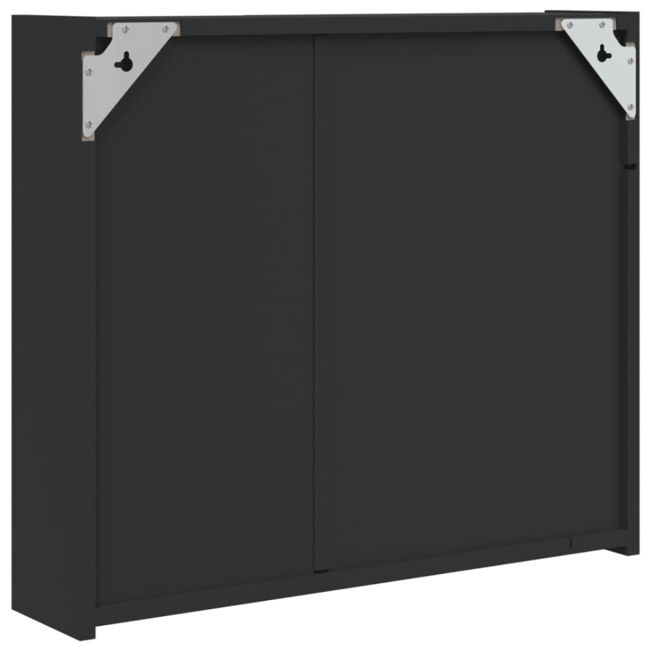 Mueble de baño con espejo y luz LED negro 60x13x52