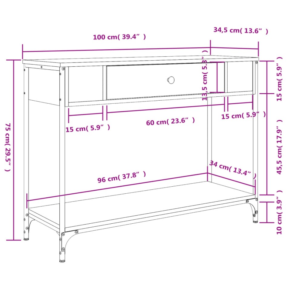 Mesa consola madera de ingeniería roble Sonoma 100x34,5x75