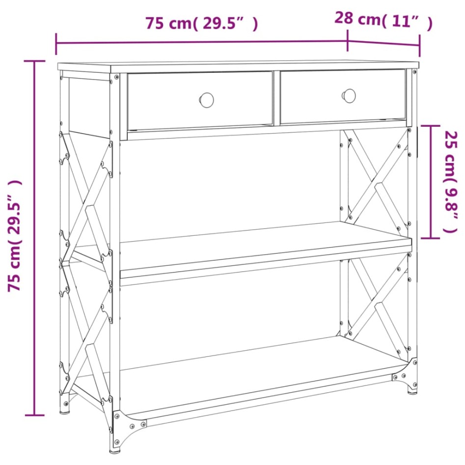 Mesa consola madera de ingeniería roble Sonoma 75x28x75