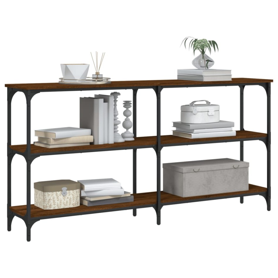 Mesa consola madera de ingeniería marrón roble 150x29x75