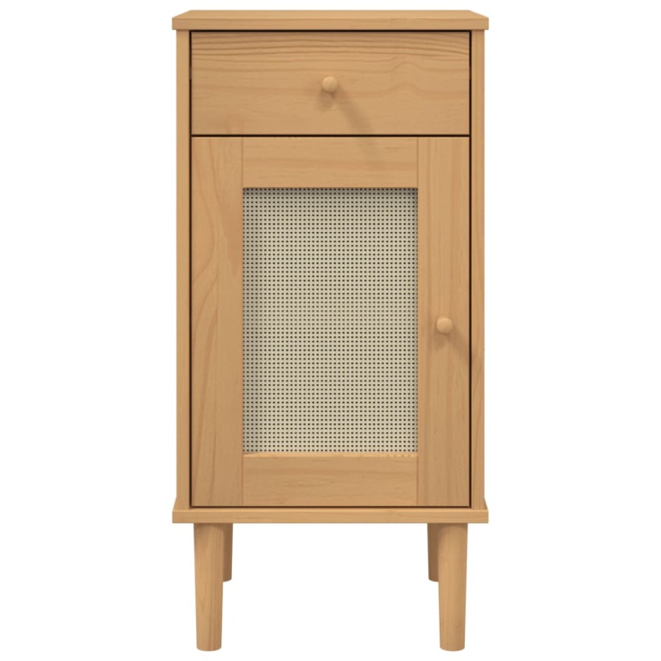 Mesita noche SENJA aspecto ratán madera pino marrón 40x35x80