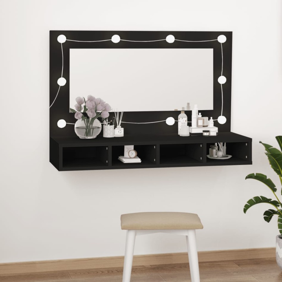 Mueble con espejo y LED negro 90x31,5x62