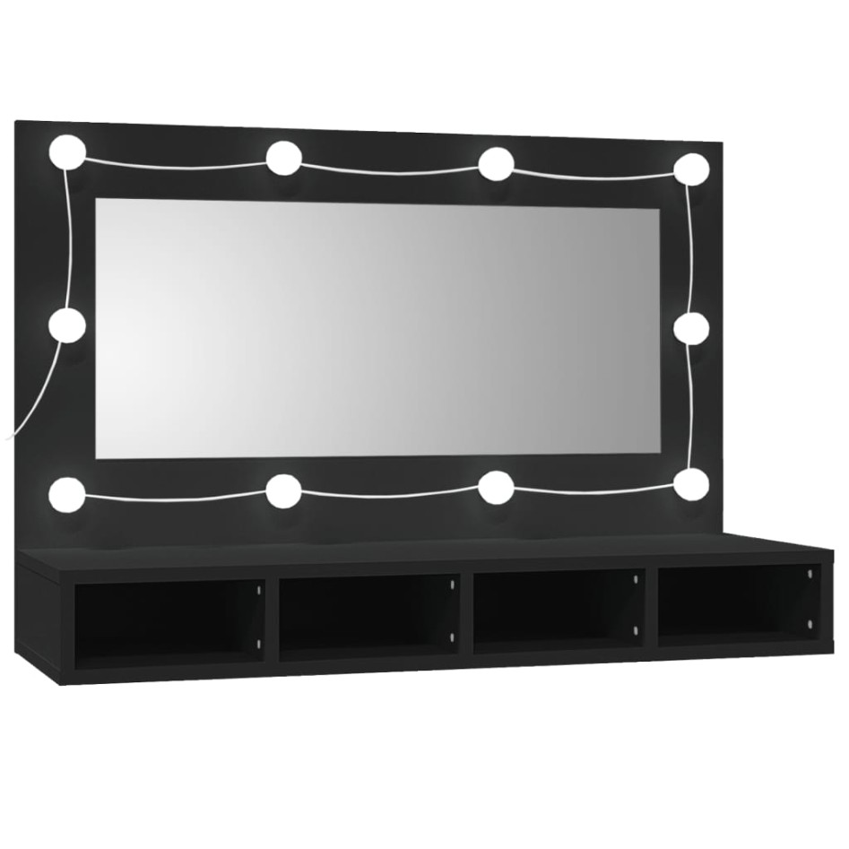 Mueble con espejo y LED negro 90x31,5x62
