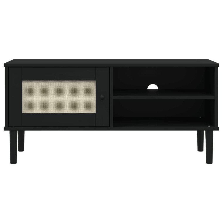 Mueble de TV SENJA aspecto ratán madera pino negro 106x40x49