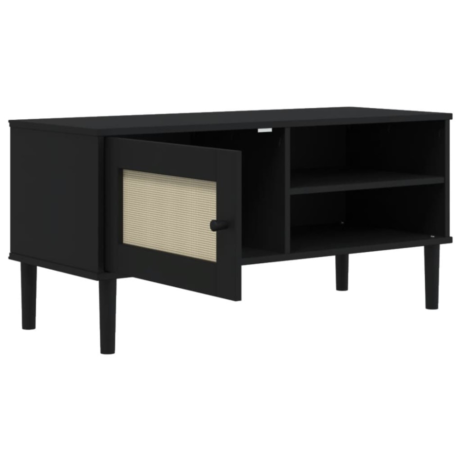 Mueble de TV SENJA aspecto ratán madera pino negro 106x40x49