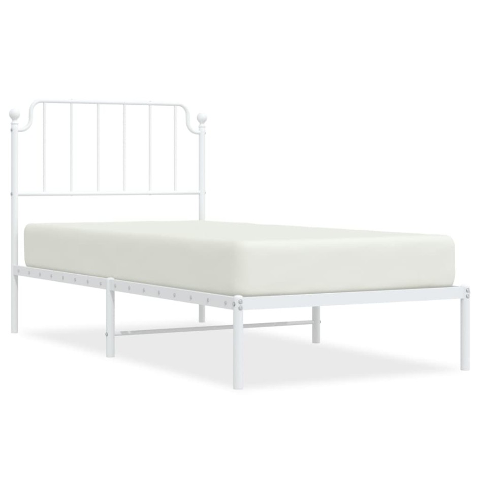 Estructura cama sin colchón con cabecero metal blanco 90x200