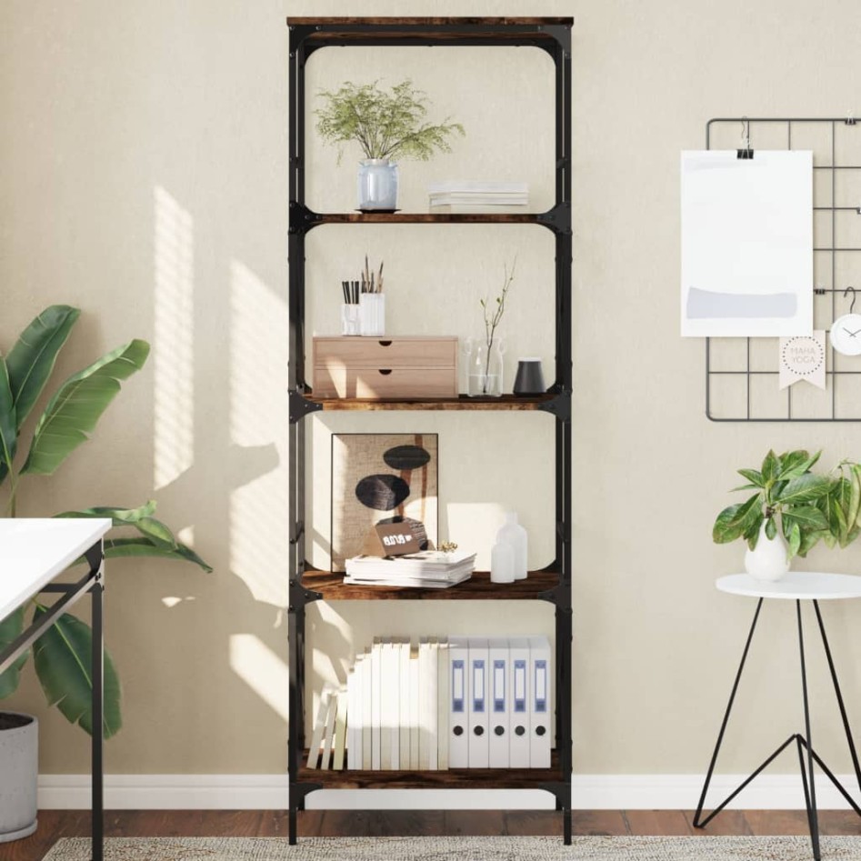 Librería 5 estantes madera ingeniería roble ahumado