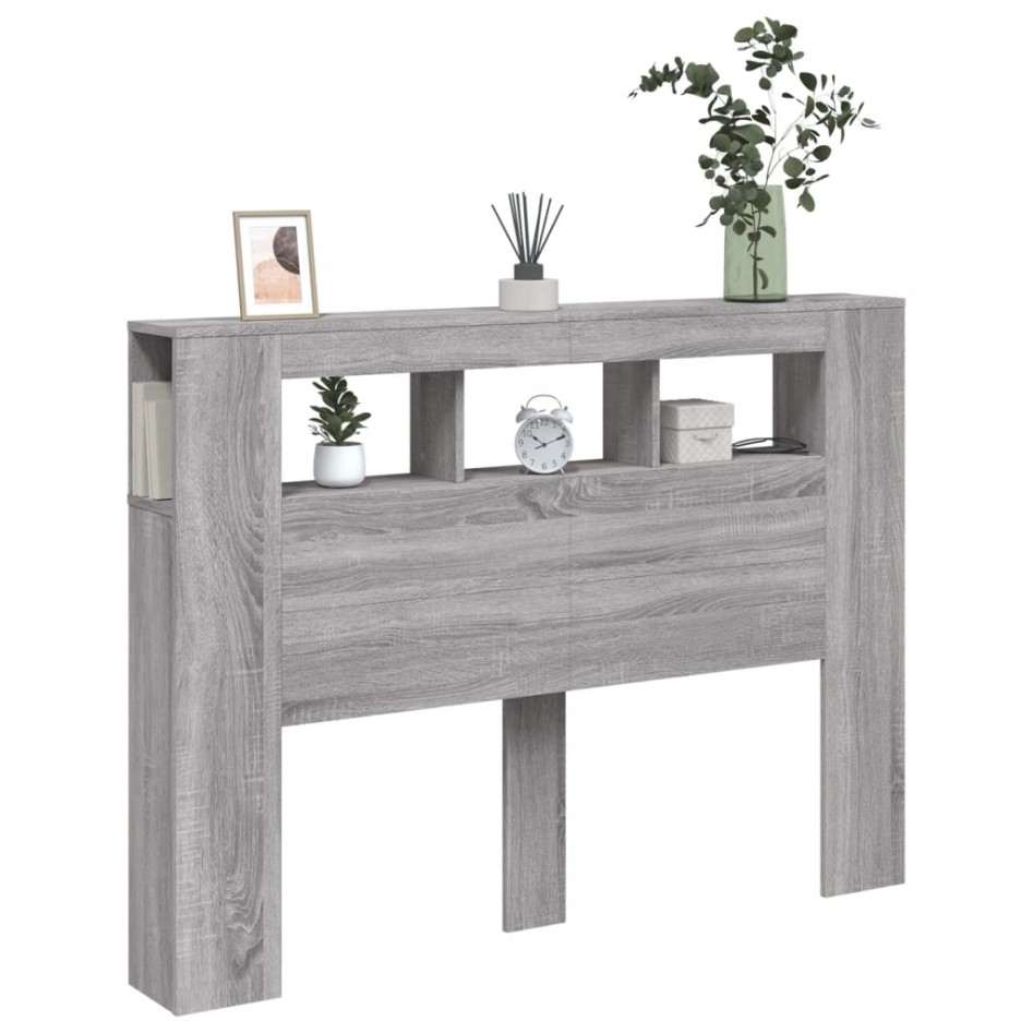 Cabecero LED madera ingeniería gris Sonoma 140x18,5x103,5